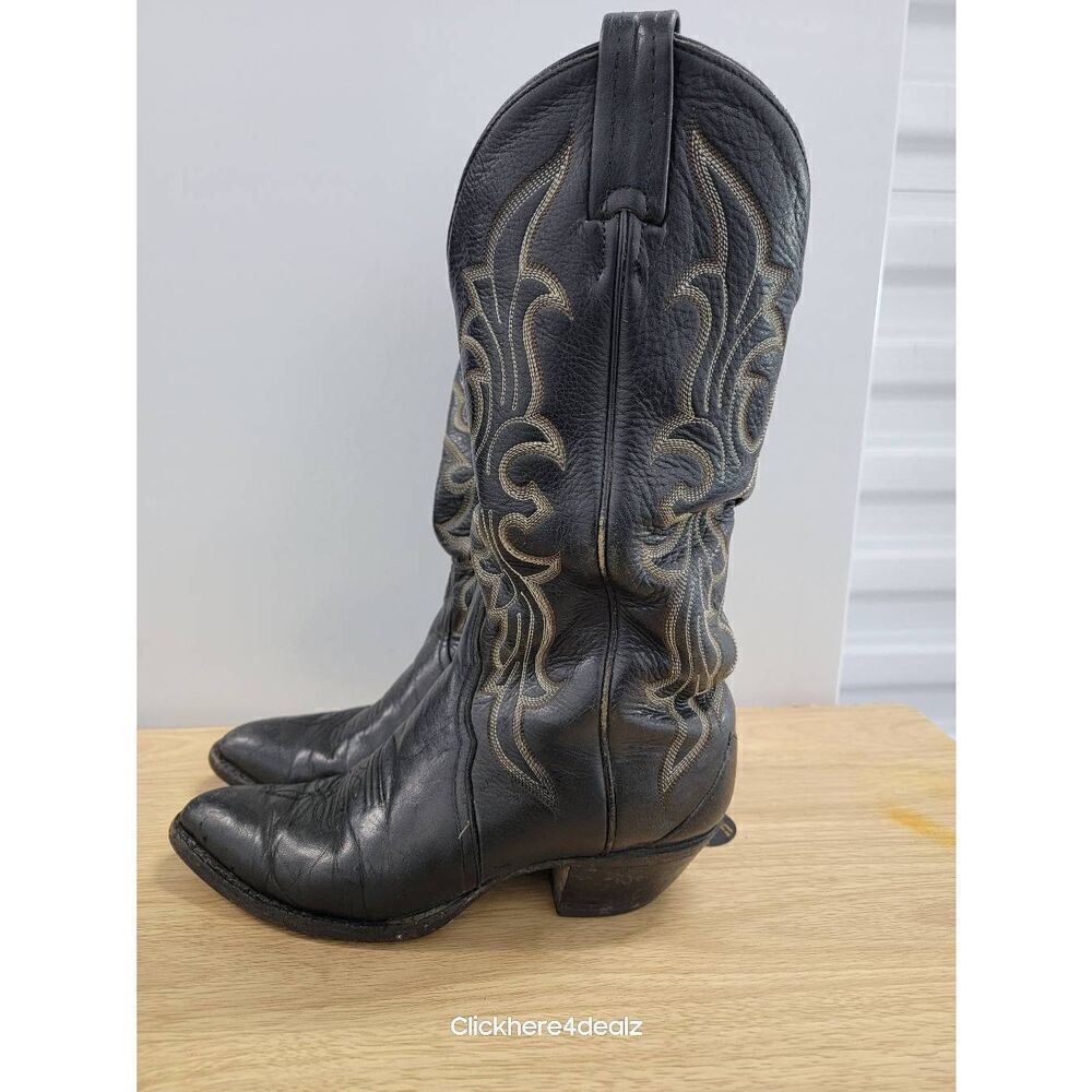 Tony Lama Goat Skin  Women’s Cowboy Boots Size 6 D Black VINTAGE USA